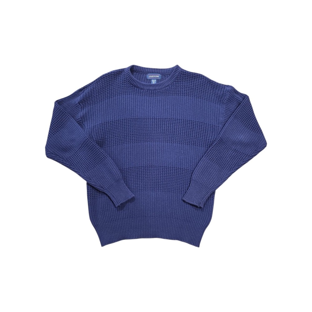 Vintage Claybrooke USA Cotton Sweater Men's M Navy Textured Knit Crewneck